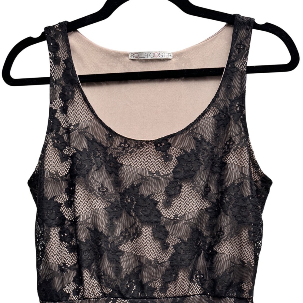 Rolla Coster Lace High-Low Dress Black Nude Size Medium Formal Cocktail Goth - Picture 3 of 6